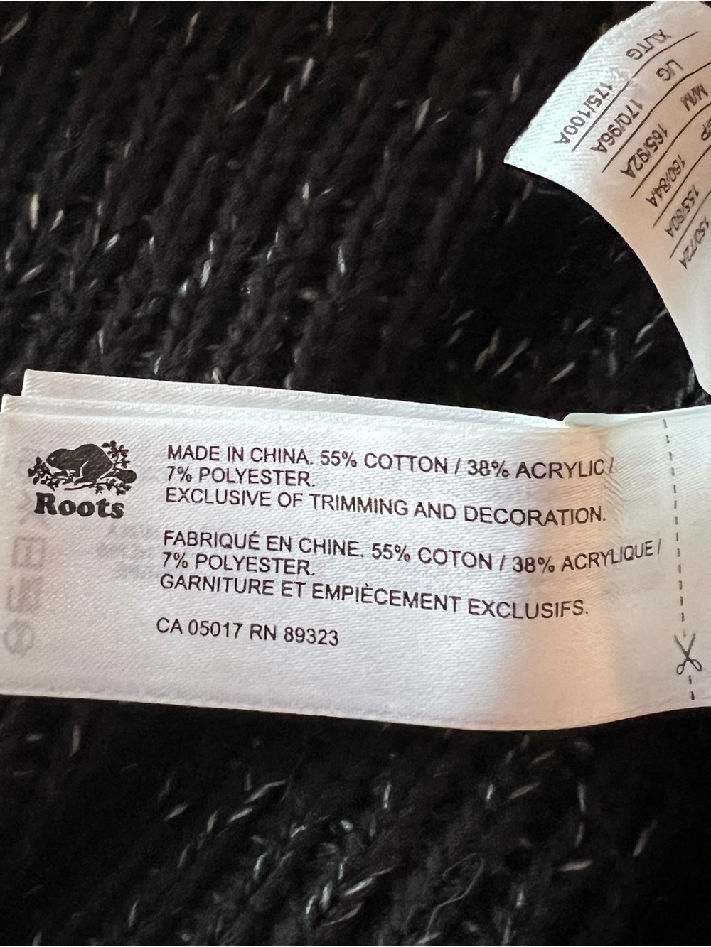 Roots Snowy Fox Black/White Flecks Open Front Cotton Blend Cardigan Size M - Picture 12 of 12